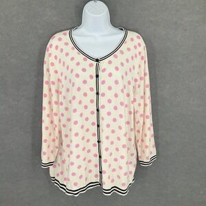 Talbots‎ Woman 2X Cardigan Pink Polka Dot Knit Long Sleeve Button Up Whimsical